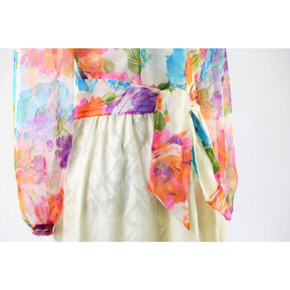 Vintage 1960s-70s Pastel Floral Hostess Gown Maxi Dress Small - Picture 2 of 10